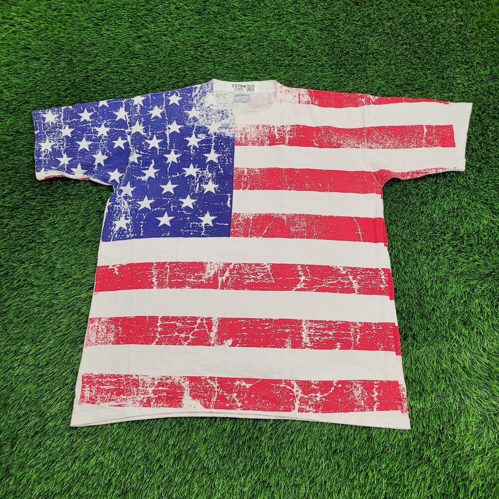 Vintage American Flag AOP Shirt XL 23x29 Single-Stitch